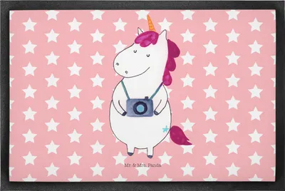 Produktbild von Mr. & Mrs. Panda Schmutzfangteppich Einhorn Fotograf 50 x 75 cm - Rot Pastell - Geschenk, Fussmatte, Sauberlaufmatte, Schmutzfangmatte, Einhörner, Schmutzmatte, fußmatte