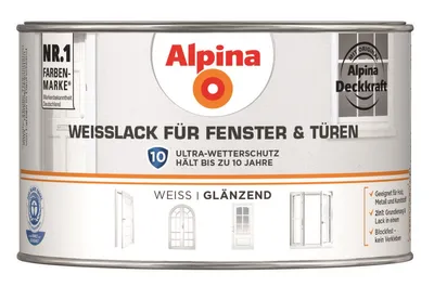 Produktbild von Alpina Weißlack für Fenster & Türen 300 ml weiß glänzend