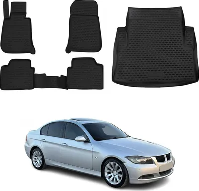 Image de Tapis & bac de coffre Set pour BMW Série 3 E90 2005-2013 Caoutchouc TPE Noir 5x