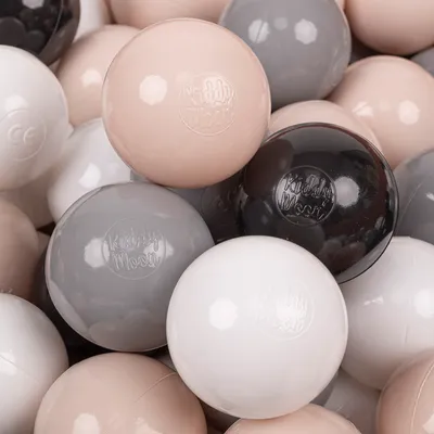 Obrázek produktu pro KiddyMoon 300 míčků/7cm-2,75in Měkké plastové míčky na hraní pro děti Barevné  Vyrobeno v EU, pastelově béžová/šedá/bílá/černá