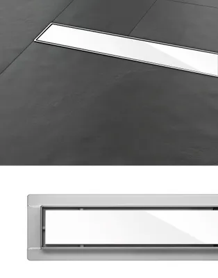 Produktbild von Duschrinne Bodenablauf Edelstahl / Hartglas 80 cm Duschablauf Flach Slim - Befliesbar Abflussrinne Ablauf Rinne