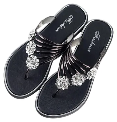 Produktbild von 1 Paar flache Damen-Sandalen, lässige Sommer-Sandalen zum Hineinschlüpfen, leicht und ideal zum Spazierengehen, schwarz, Größe 39