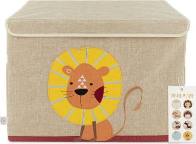 Bieco Aufbewahrungsbox Kinder Löwe | Spielzeugkiste mit Deckel | Lego Box Aufbewahrung Kinder | Aufbewahrungskiste mit Deckel Lego Duplo Aufbewahrungsbox Baby Kinderspielzeug Stoff Stauraum Toy Box