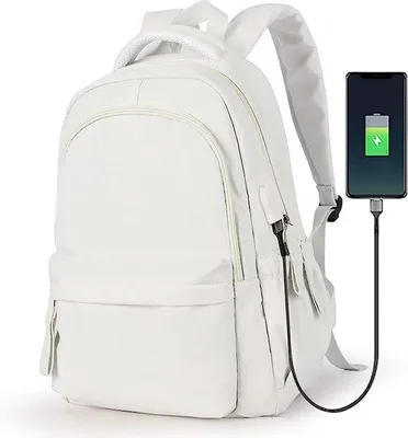Immagine prodotto di Borsa da viaggio da donna, zaino da scuola da uomo, zaino per laptop da 15,6 pollici con presa di ricarica USB, impermeabile, leggero, zaino da lavoro impermeabile, zaino da scuola