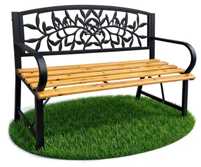 Zdjęcie produktu dla Czarna ławka ogrodowa REO z lakierowanym drewnem i stalowymi nogami szerokość 118 cm