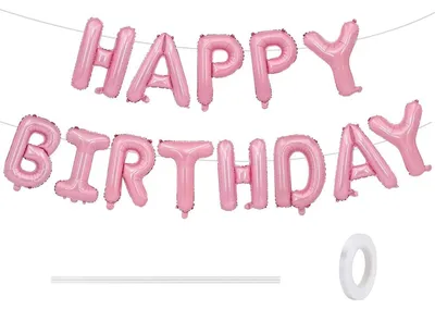 Productafbeelding van Happy Birthday-ballonketting, roze, 16 inch, folieballonnen, verjaardagsdecoratie
