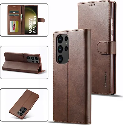 Produktbild von Samsung Galaxy S23 Ultra Hülle, Klapphüllen Brieftasche Leder Magnetverschluss Ständer Schutzhülle für Galaxy S23 Ultra Braun