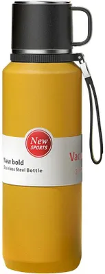 Image de Bouteille isotherme en acier inoxydable 1,5 L, jaune, à isolation sous vide, conserve la température (chaude ou froide) pendant 24 heures