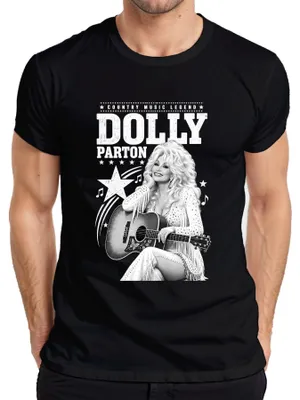 Obrázok produktu pre Tričko s potlačou Dolly Parton, legenda country hudby, westernová gitara, štýl Nashville, pánske, čierna farba, veľkosť S