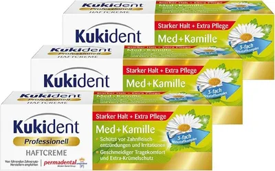 Produktbild von Kukident Haftcreme Med+Kamille Zahnreiniger 3er Pack (3 x 40 g)