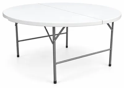 Produktbild von Runder Klapptisch Ø 183 cm – weiße HDPE-Platte, Stahlgestell, Tragkraft 200 kg, für 10–12 Personen