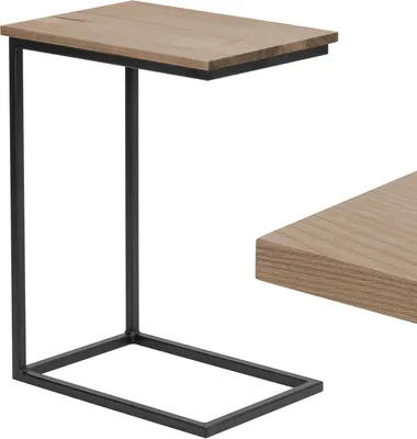 Produktbild von LAMO Manufaktur Beistelltisch | Laptoptisch | Sofatisch | mobiler Kaffeetisch | Nachttisch | 50x35x67 cm | Gestell Schwarz | 100% Echtholz Massiv Platte farbe: Nussbaum