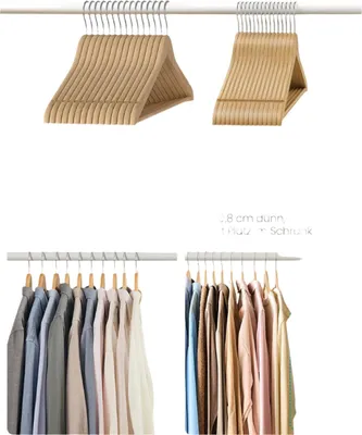 Zdjęcie produktu dla Wieszaki na ubrania drewniane, 20 sztuk – haczyk obrotowy 360° – kolor brązowy – wymiary 43 x 21 x 0,8 cm
