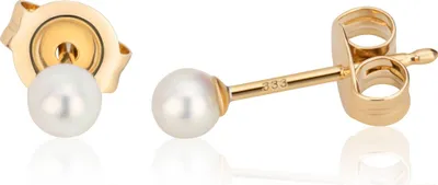 Produktbild von Paar 3,5mm echte Süßwasserperle Ohrstecker 333 Gelbgold 8 Karat Perlenohrringe