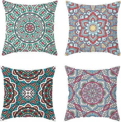 Produktbild von Unyqoos® Kissenhüllen 45 x 45 cm, 4er-Set – Boho Zierkissenbezüge, weich & dekorativ für Sofa, Wohnzimmer und Schlafzimmer