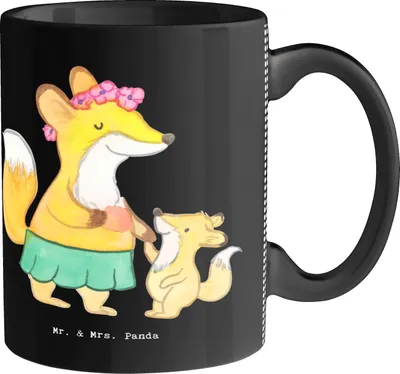 Produktbild von Mr. & Mrs. Panda Becher Mutter Herz - Schwarz - Geschenk, Teetasse, Tasse, Kaffeetasse, Trinkbecher, schöne
