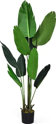 Produktbild von GOPLUS Kunstbaum, Kunstpflanze, Zimmerpflanze, Kunstpalme, Höhe 160cm, mit Stabilem Topf & 10 Großen Blättern, Groß, Perfekt für Innen- & Außendekoration, Grün