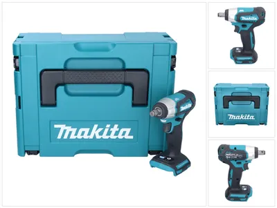 A collage of images showing a Makita impact wrench and its storage case.