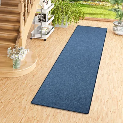 Produktbild von Feinschlingen Läufer Velour Teppich Strong Dunkelblau, Größe:80x200 cm