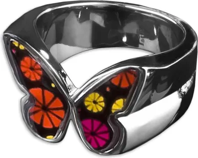 Produktbild von viva-adorno Gr. 56 (17,8 mm Ø) Edelstahl Damen Ring Schmetterling Buntes Motiv Animal Print Muster Fingerring Rockabilly RS47 Blumen