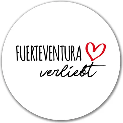 Produktbild von Huuraa Aufkleber Fuerteventura verliebt 10cm rund Sticker Geschenkidee