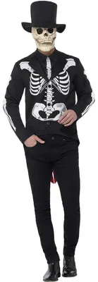 Immagine prodotto di Smiffys - Costume da scheletro unisex uomo/donna, set per il Giorno dei Morti SM3665 (L) (nero)