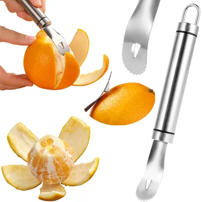 Edelstahl-Orangenschäler mit langem Griff, 2 Klingen