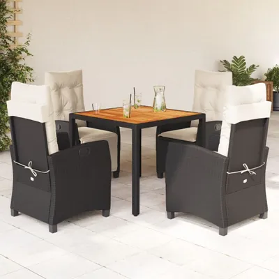 Produktbild von Design 5-tlg. Garten-Essgruppe mit Kissen Schwarz Poly Rattan, Gartenmöbel-Sets 2024 Neu
