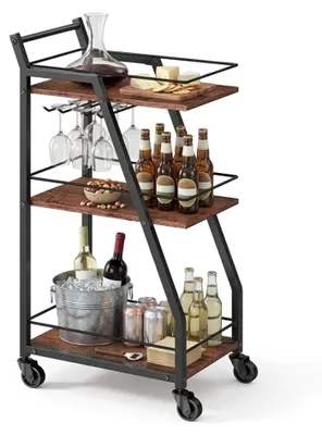 Obrázek produktu pro 3patrový průmyslový kuchyňský vozík se skleněným regálem