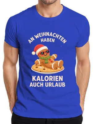 Zdjęcie produktu dla Gingerbread Man Christmas Calories Holiday Sunglasses Śmieszna koszulka męska, niebieski, 3XL