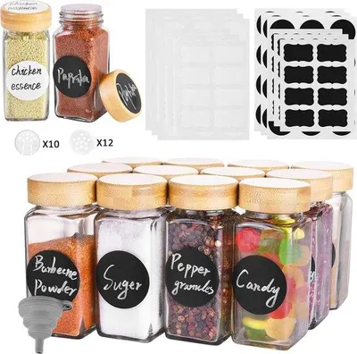 Image de Lot de 12 pots à herbes aromatiques de 120 ml avec couvercle en bois et bambou