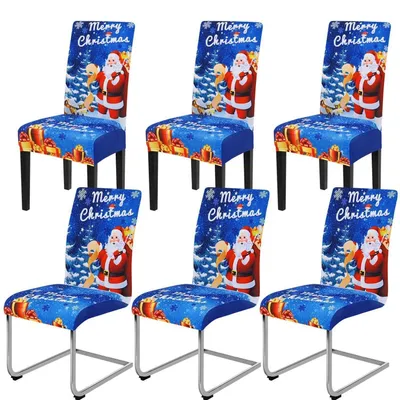 Immagine prodotto di Copri sedie, set da 6, elasticizzati, blu, universali, adatti per sedie da pranzo, lavabili