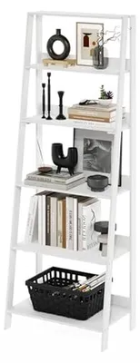 Productafbeelding van Ladder Boekenkast 6-laags Wit - Moderne Display Plank voor Compacte Ruimtes