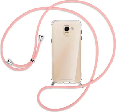 Produktbild von Handykette Backcover-Schutzhülle mit Band (Metall silberfarben) für Samsung Galaxy J6 2018 - rosa