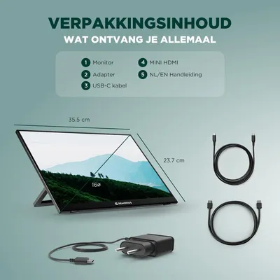 Productafbeelding van Remodius draagbare monitor 16 inch – tweede scherm 2.5K USB-C voor laptop, plug and play, ultradun