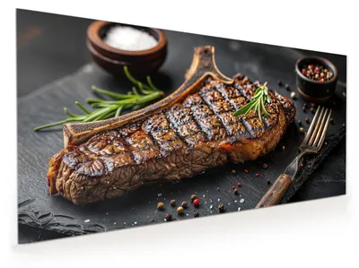 Produktbild von Küchenrückwand Spritzschutz Glas mit Motiv Gegrilltes Steak 40 x 40 cm