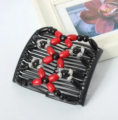 Produktbild von Trend African Hairclip Haarklammer Haarkamm Blüten Holzdesign Rot