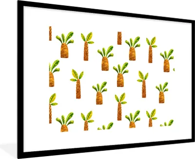 Produktbild von MuchoWow® Gerahmtes Poster Palmen - Dschungel - Weiß 90x60 cm - Poster mit Schwarzem Bilderrahmen Wandposter Rahmen Foto Bilder - Wanddekoration - Fotos