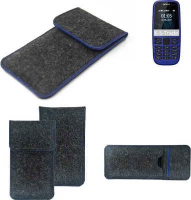 Produktbild von K-S-Trade Handy-Hülle Schutz-Hülle kompatibel mit Nokia 105 (2019) Filztasche Pouch Tasche Case Sleeve Filzhülle dunkelgrau, blauer Rand