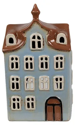 Obrázek produktu pro Stojánek na čajovou svíčku Clayre & Eef House 13x9x22 cm Modrá hnědá keramika