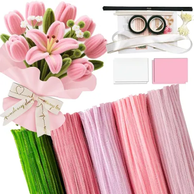 500 Pfeifenreiniger Bastelset Blumensträuße rosa