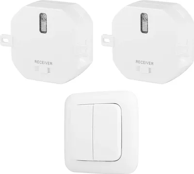 Produktbild von Smartwares SH4-99562 Funk-Wandschalter-Set, Dimmer & Schalter, 30 m, Montierbar, Tasten, Kabellos, Weiß, 433.92 MHz