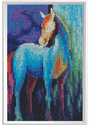Zdjęcie produktu dla Zestaw do haftu krzyżykowego RTO „Odkrywanie kolorów, niebieski koń”, 9 x 13,5 cm