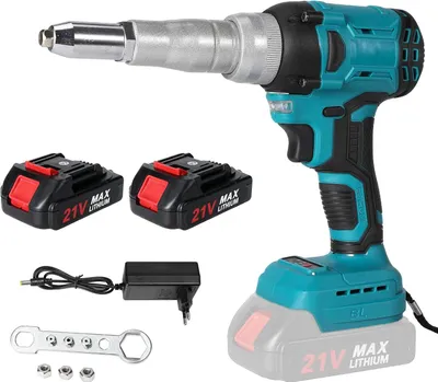 Image de Pistolet à rivets alimenté par batterie - Clé à rivets électrique sans balais, de 2,4 à 5,0 mm - Automatique - Pour batterie 18V - Livré avec 2 batteries
