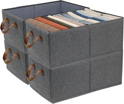 Productafbeelding van Opbergboxen set – 4 inklapbare stoffenmanden met handgrepen, 47 x 28 x 20 cm