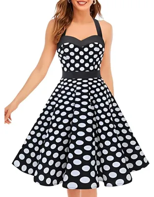 Obrázek produktu pro Dámské koktejlové šaty Midi Retro 50. léta Vintage Černé s puntíky XXL
