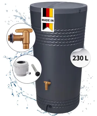 Immagine prodotto di 4rain Milo serbatoio pioggia con coperchio set completo 230 litri grigio grafite incl. rubinetto in plastica e raccordo pluviale, Immagine generata dall'IA