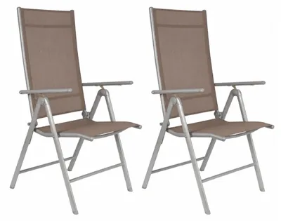 Obrázok produktu pre Kempingová stolička Santiago set 2 - Skladacia stolička s hliníkovým rámom - Plážová stolička nastaviteľná v 7 smeroch - Záhradné stoličky ideálne na záhradu, balkón alebo kempovanie - Sivá