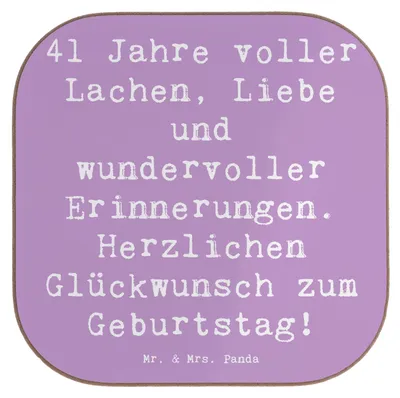 Produktbild von Mr. & Mrs. Panda Untersetzer Tasse Spruch 41. Geburtstag Freude - Lavendeltraum - Geschenk, Geburtstagsparty, Coaster, Alter, für Gläser, Happy Birthday, Holzuntersetzer