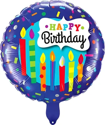 Produktbild von Folienballon Happy Birthday rund 45 cm, Kerzen blau bunt weiß